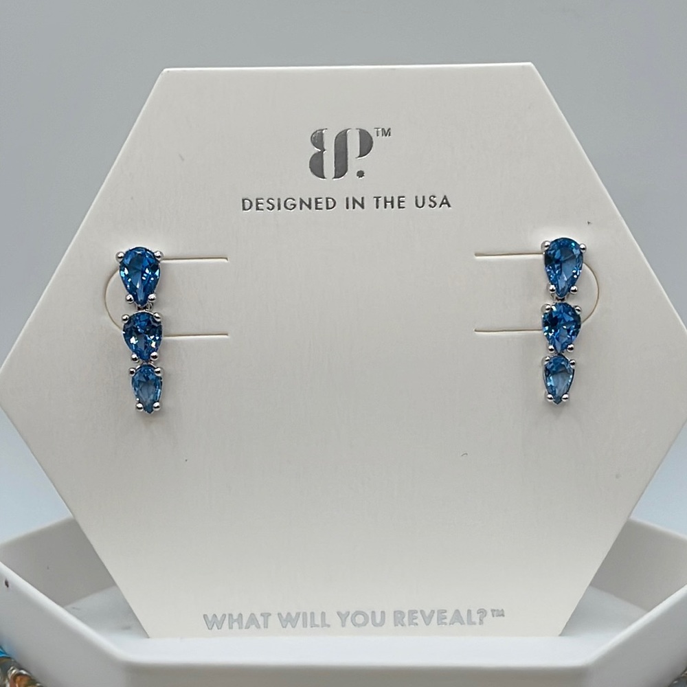 Bomb Party November Bday RBP6698 LUMINOUS SMILE Blue Topaz/Rhodium NIB